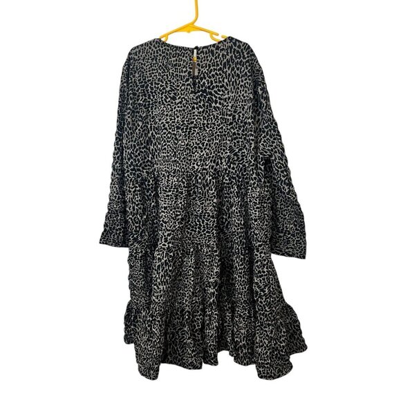 Zara Black & White Leopard Print Long-Sleeve Tiered Midi Dress size small - Picture 6 of 7
